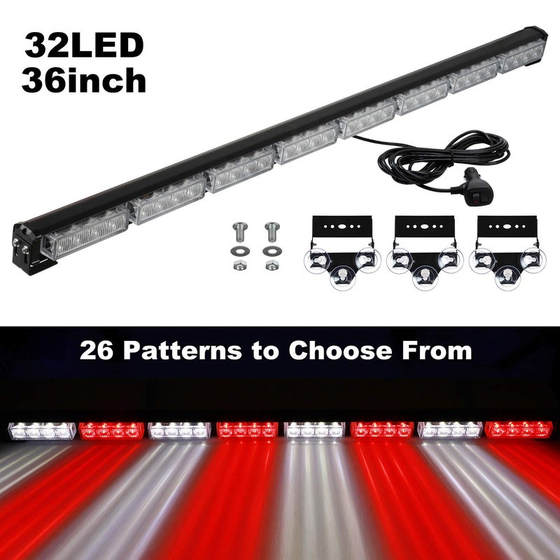 ASPL 36" 32LED Traffic Advisor Light Bar Warning Emergency Strobe Light Bar Directional Flashing Emergency Caution Lighting Led Safety Lights with 16 ft Straight Cord (Red/White) - Image 2